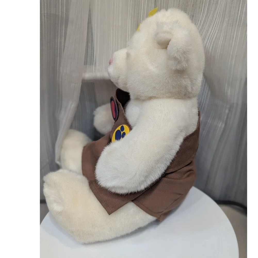 Build-A-Bear Workshop White Plush Teddy Bear Brown Scout Uniform Patches Bow